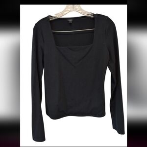Black Long Sleeve Square Neck Top